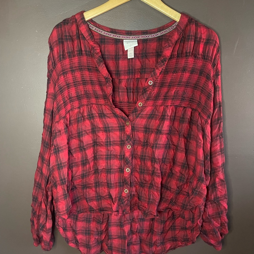 Knox Rose Red and Black Boxy Button Down Shirt